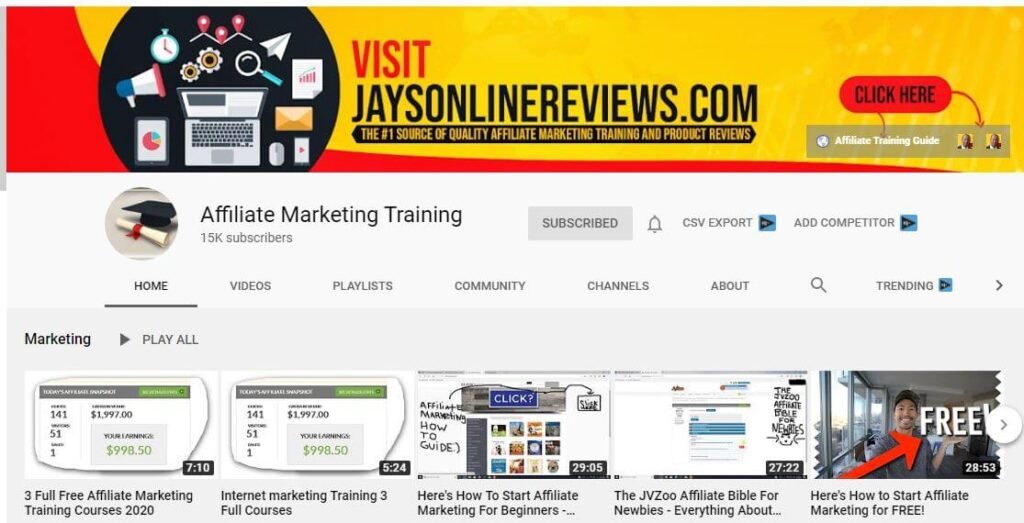 Affiliate Marketing Training YouTube Channel