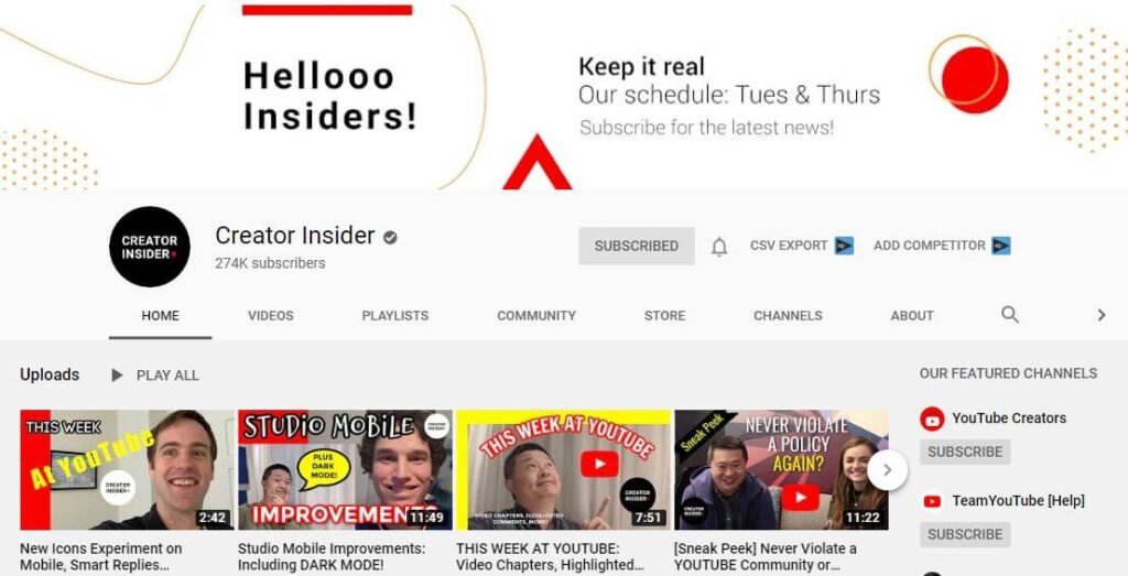 Creator Insider YouTube Channel for YouTube Updates