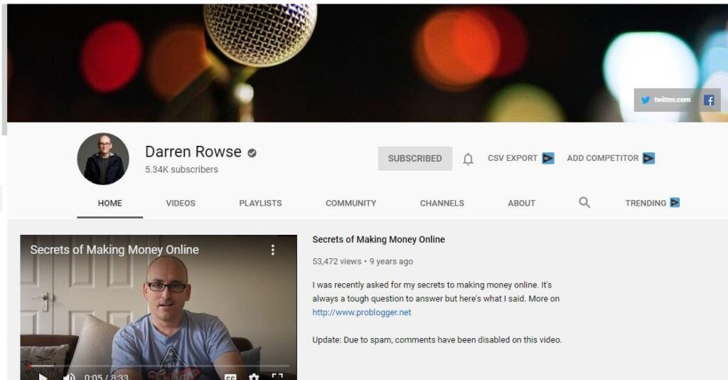 Darren Rowse YouTube Channel for Blogging