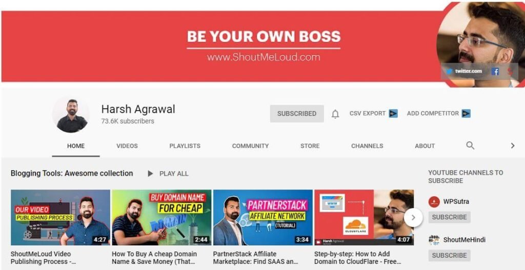 Harsh Agarwal YouTube Channel for Blogging