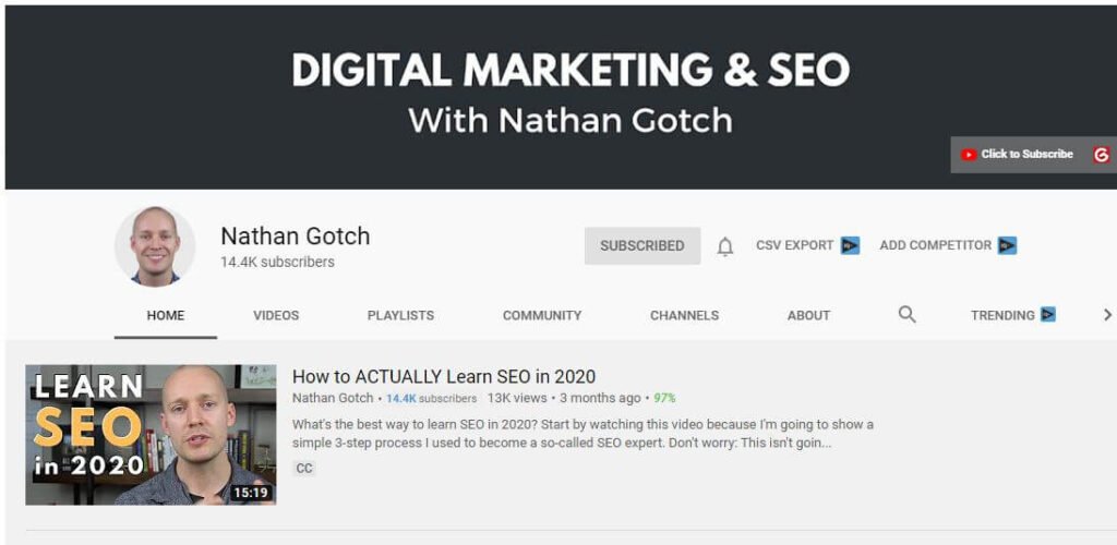 Nathan Gotch YouTube Channel for SEO