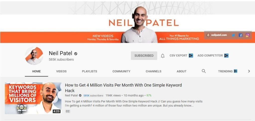 Neil Patel YouTube Channel for Digital Marketing