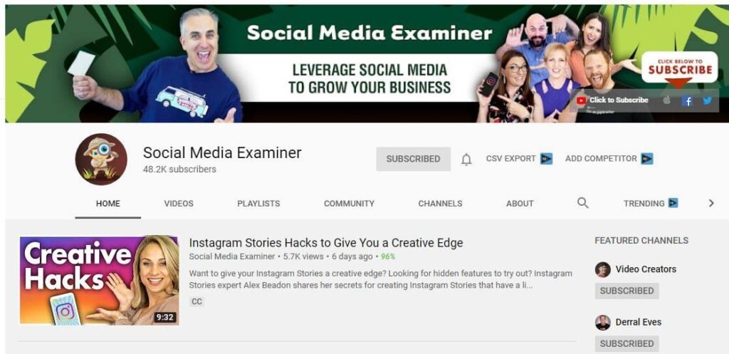 Social Media Examiner YouTube Channel for Social Media Marketing