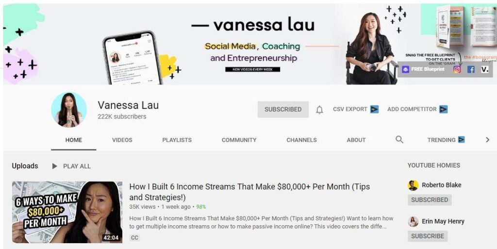 Venessa Lau YouTube Channel for YouTube Marketing